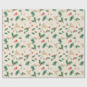 Joyful Woodland Bird Christmas Wrapping Paper Cadeaupapier (Vlak)