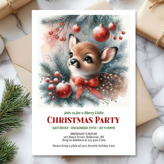 Joyful woodland deer Christmas kids invite printab Kaart