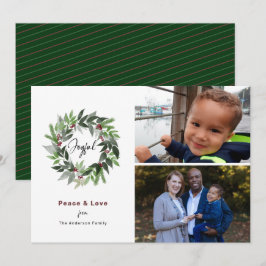 Joyful Wreater Peace & Love 2 Foto met kerstgroen Feestdagenkaart