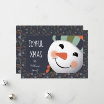 Joyful Xmas Happy Snowman foliage border blue