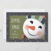 Joyful Xmas Happy Snowman foliage border green Feestdagenkaart (Voorkant)