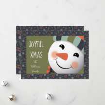 Joyful Xmas Happy Snowman foliage border green