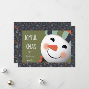 Joyful Xmas Happy Snowman foliage border green Feestdagenkaart