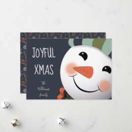 Joyful Xmas Happy Snowman illustratie blauw Feestdagenkaart