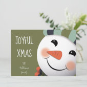 Joyful Xmas Happy Snowman illustratie groen Feestdagenkaart (Staand voorkant)