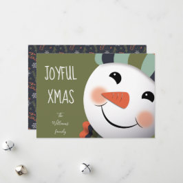 Joyful Xmas Happy Snowman illustratie groen Feestdagenkaart