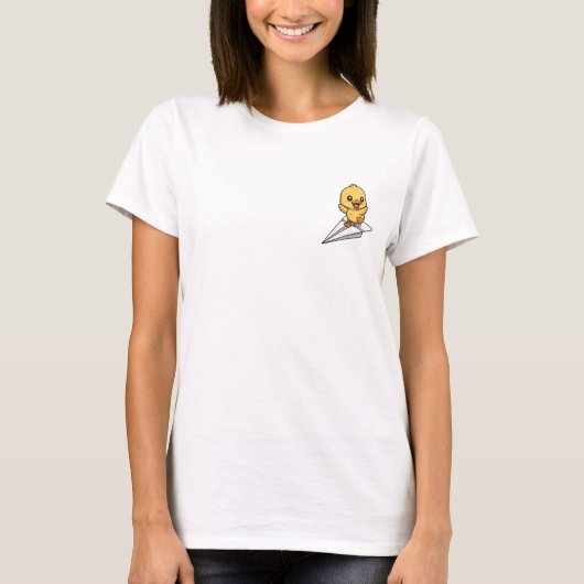 Joyful Yellow Duckling Surfing on a Paper Airplane T-shirt (Voorkant)
