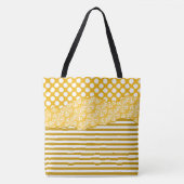 Joyful Yellow Stripes Floral Polka Dot gelaagd Tote Bag (Voorkant)