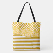 Joyful Yellow Stripes Floral Polka Dot gelaagd Tote Bag (Achterkant)