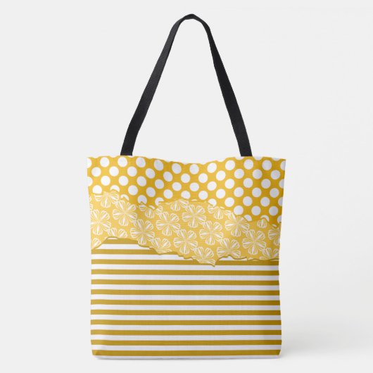 Joyful Yellow Stripes Floral Polka Dot gelaagd Tote Bag (Achterkant)