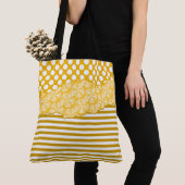 Joyful Yellow Stripes Floral Polka Dot gelaagd Tote Bag (Dichtbij)