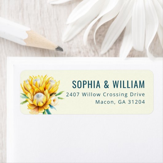 Joyful Yellow Watercolor Protea Etiket (Insitu)