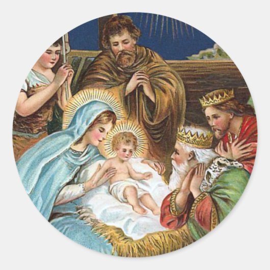 "Joyful Yuletide" Vintage Kerstmis Ronde Sticker (Voorkant)