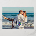 Joyful Zeeen Beach Nautical Kerstmis Folie Feestdagenkaart<br><div class="desc">Joyful zeeen warmen Kerstmis met nautisch anker en heilig. Het malplaatje van de foto vergunning gegeven via Pixabay onder CC0 en moet met uw eigen foto worden vervangen</div>