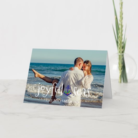 Joyful Zeeen Beach Nautical Kerstmis Folie Feestdagenkaart (Voorkant)