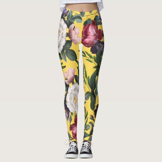 Joyful  zomerbloemen boho geel leggings (Voorkant)