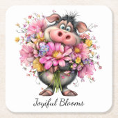 Joyiful Blooms Cute Pig Floral Coaster Kartonnen Onderzetters (Voorkant)