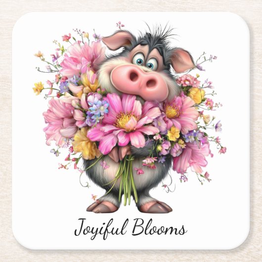 Joyiful Blooms Cute Pig Floral Coaster Kartonnen Onderzetters (Voorkant)