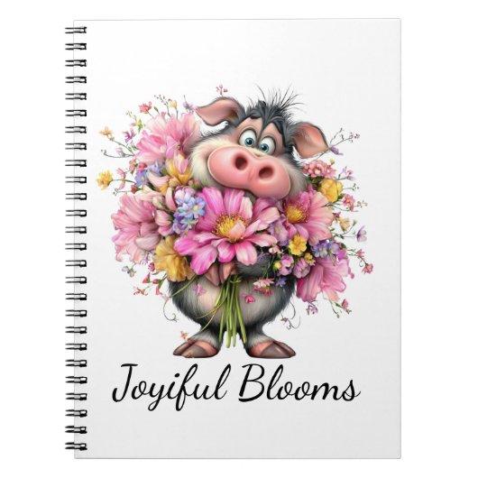 Joyiful Blooms: Cute Pig & Floral Spiral Notebook Notitieboek (Voorkant)