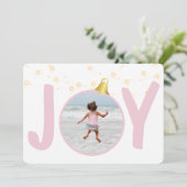 Joyl Baby Roze Kerst Kaart met Enkele Foto (Staand voorkant)