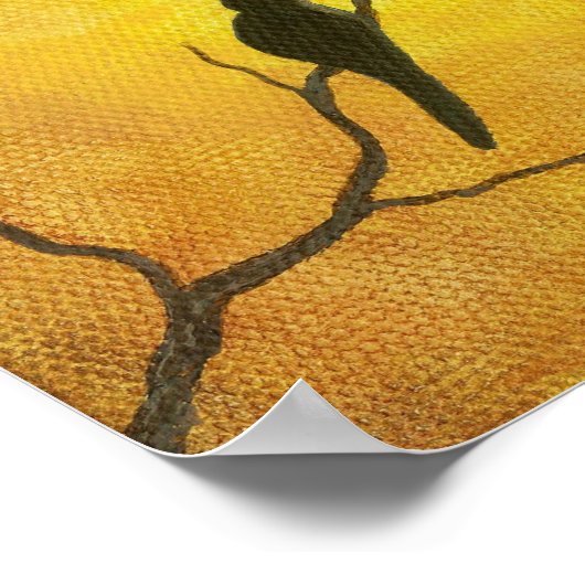 Joyous Bird Art over Branch Golden Sunshine Brown Poster (Hoek)
