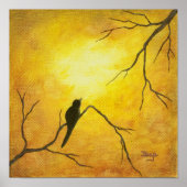 Joyous Bird Art over Branch Golden Sunshine Brown Poster (Voorkant)