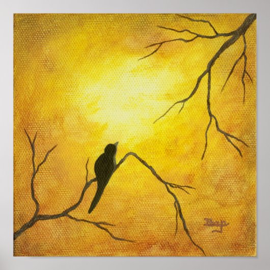 Joyous Bird Art over Branch Golden Sunshine Brown Poster (Voorkant)