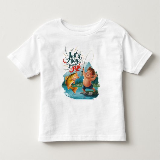 Joyous Boy Reeling in een grote vangst op Tranquil Kinder Shirts (Voorkant)