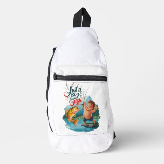 Joyous Boy Reeling in een grote vangst op Tranquil Sling Bag (Voorkant)