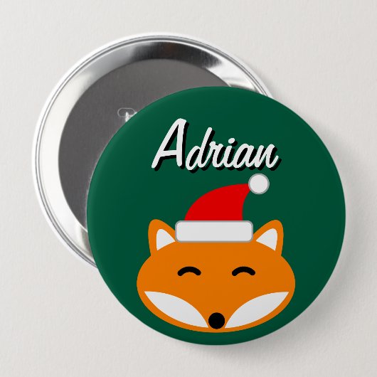 Joyous Christmas party buttons with cute Santa fox (Voorkant /achterkant)