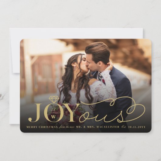 Joyous Diamond Ring Monogram Classic Wedding Feestdagenkaart (Voorkant)