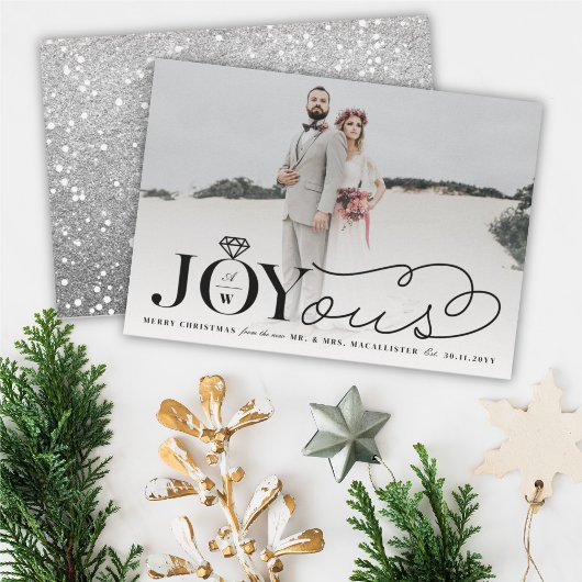 Joyous Diamond Ring Monogram Classic Wedding Feestdagenkaart