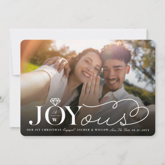 Joyous Diamond Ring Monogram Foto Opslaan De Datum Feestdagenkaart (Voorkant)