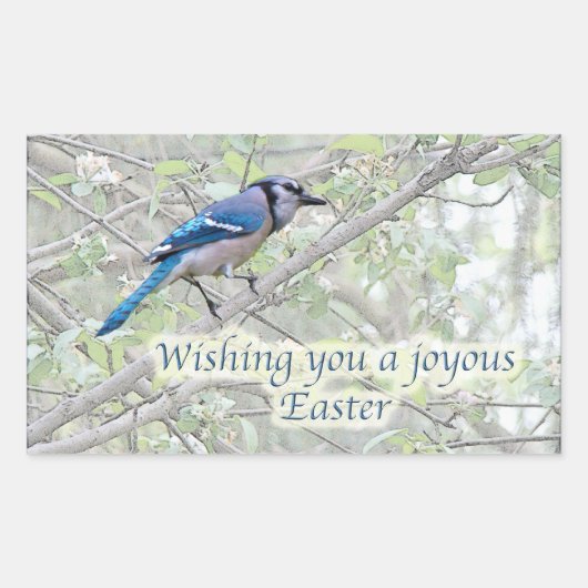 Joyous Easter Blue Jay Songbird Rechthoekige Sticker (Voorkant)