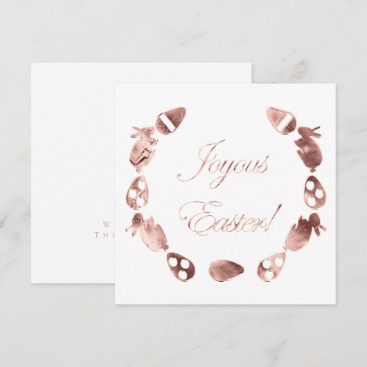 Joyous Easter Bunny Elegant Roos Gold Pasen Feestdagenkaart (Voorkant / Achterkant)