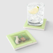 Joyous Easter White Rabbit Basket Eggs Wheelbarrow Stenen Onderzetter (Zijkant)