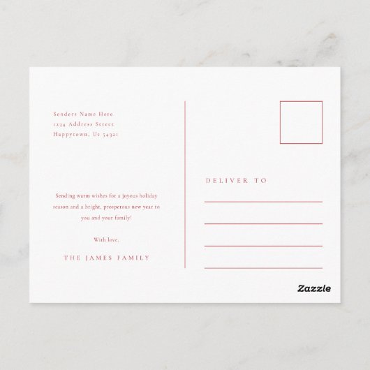 Joyous Feestdagen Rood Elegant Kerst Familie Foto Briefkaart (Achterkant)