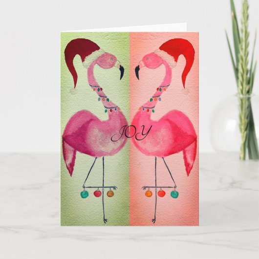 Joyous Flamingo kerstkaart: bikleurenkaart Kaart (Voorkant)