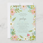Joyous Floral | Munt Baby shower Uitnodiging (Voorkant)