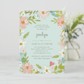 Joyous Floral | Munt Baby shower Uitnodiging (Staand voorkant)