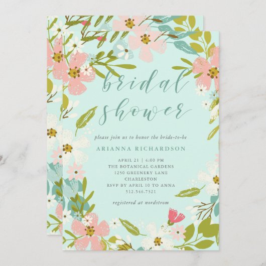 Joyous Floral op Mint Green | Vrijgezellenfeest Kaart (Voorkant / Achterkant)