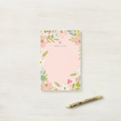 Joyous Floral op Roze Post-it® Notes (Op bureau)