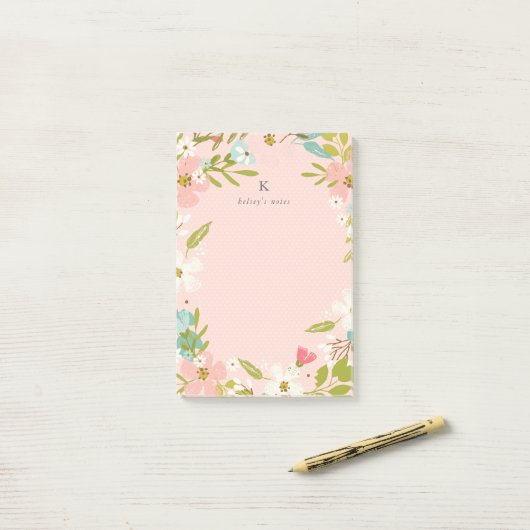 Joyous Floral op Roze Post-it® Notes (Op bureau)