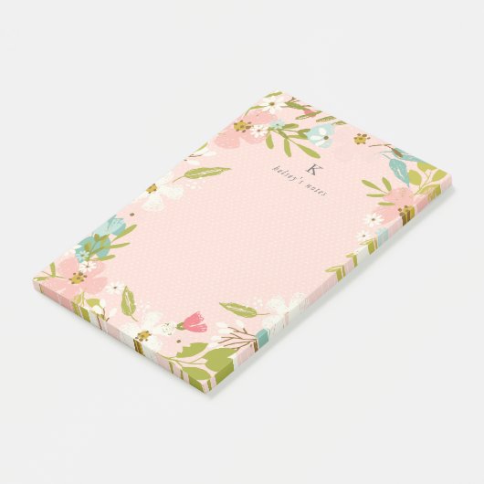 Joyous Floral op Roze Post-it® Notes (Schuin)