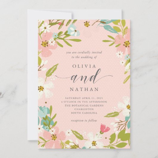 Joyous Floral op Roze | Uitnodiging tot weddenscha (Voorkant)