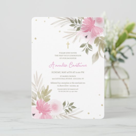 Joyous Floral Religious Invitation Kaart (Staand voorkant)