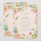 Joyous Floral | Roze Baby shower uitnodiging (Voorkant / Achterkant)
