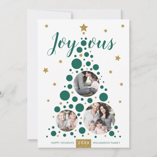 Joyous Green & Gold Pine Tree | Vakantieknopkaart Feestdagenkaart (Voorkant)