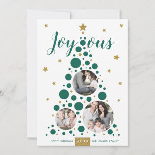 Joyous Green & Gold Pine Tree Vakantieknopkaart Feestdagenkaart