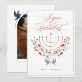 Joyous Hanukkah Festive Menorah Candle Foto Feestdagenkaart (Voorkant / Achterkant)